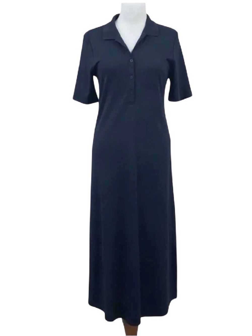 AYR Scout Polo Midi Dress Medium Navy Blue Pima Cotton Collared Runs Small